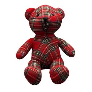 Pottery Barn Stewart Plaid Bear Stuffed Animal Pillow 14 x 7.5 Decor NWT